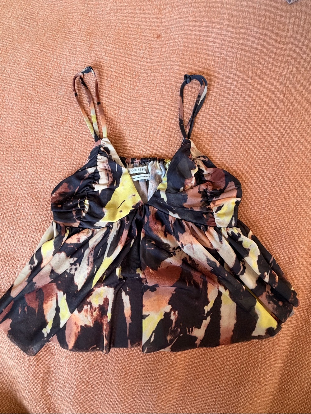 Urban Outfitters Abstract Print Spaghetti Strap Camisole - Yellow, Brown & Black